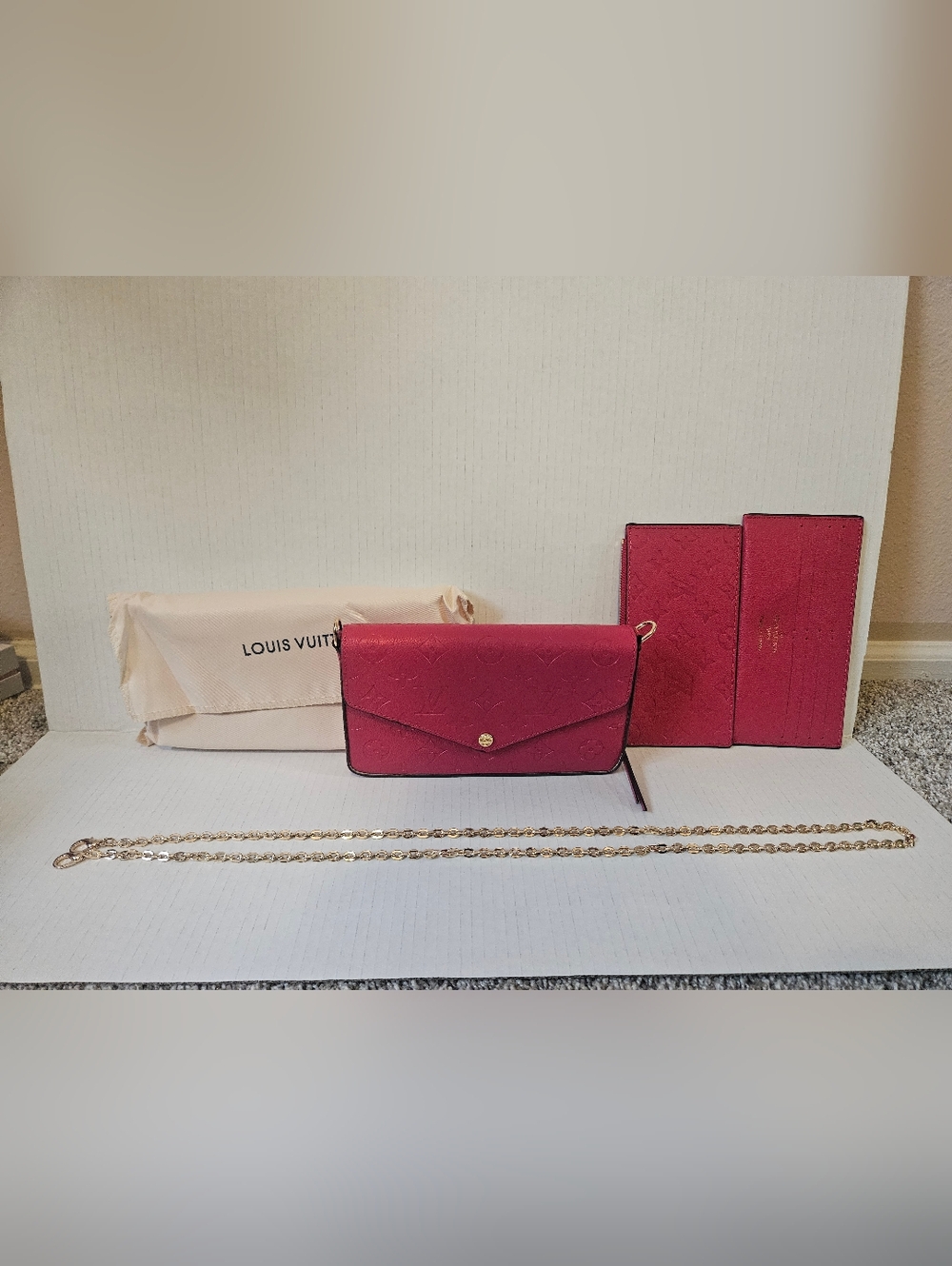 Fuchsia Monogram Embossed Envelope Crossbody Bundle